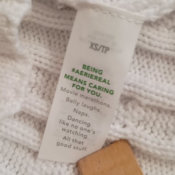 Aerie White Cable Knit Cropped Crew Neck Cotton Sweater Women’s Size XS - Picture 9 of 16